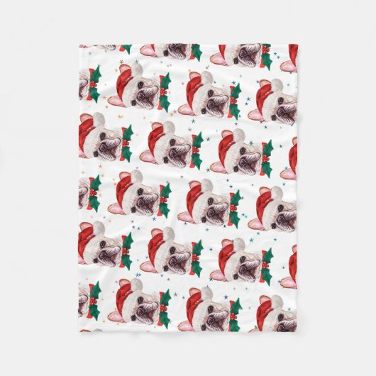 Cute French Bulldog Dog Kerstmis Pattern Fleece Deken (Voorkant)