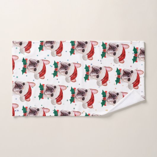 Cute French Bulldog Dog Kerstmis Pattern Handdoek (Handdoek)