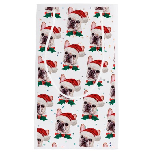 Cute French Bulldog Dog Kerstmis Pattern Klein Cadeauzakje (Voorkant)