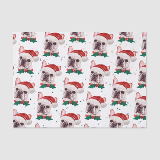 Cute French Bulldog Dog Kerstmis Pattern Tissuepapier (Voorkant)