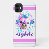 Cute French Bulldog Face Pink Blue Dogaholic Case-Mate iPhone Case (Achterkant)