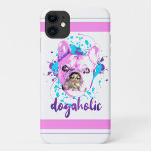 Cute French Bulldog Face Pink Blue Dogaholic Case-Mate iPhone Case
