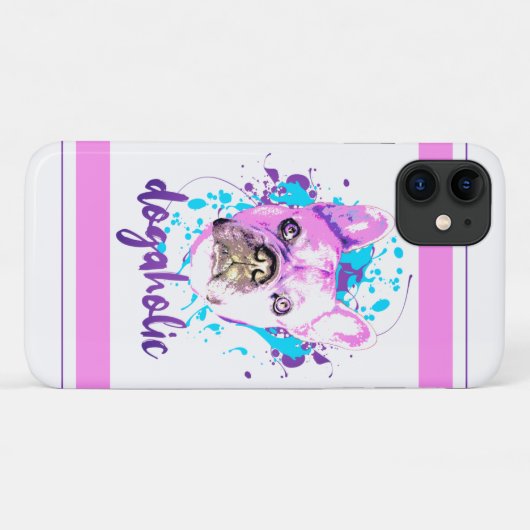 Cute French Bulldog Face Pink Blue Dogaholic Case-Mate iPhone Case (Achterkant (horizontaal))