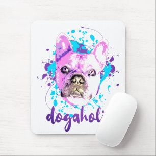 Cute French Bulldog Face Pink Blue Dogaholic Muismat
