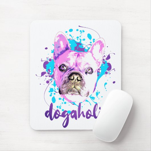 Cute French Bulldog Face Pink Blue Dogaholic Muismat (Met muis)