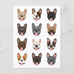 Cute French Bulldog Faces Pattern Briefkaart