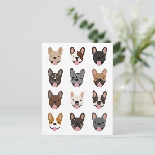 Cute French Bulldog Faces Pattern Briefkaart (Staand voorkant)