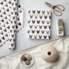 Cute French Bulldog Faces Pattern Cadeaupapier