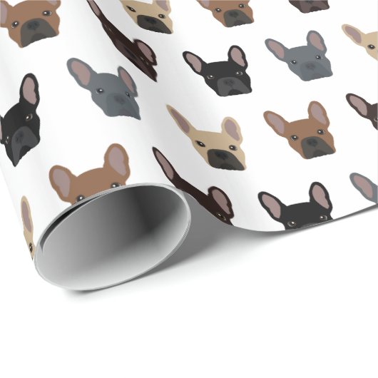 Cute French Bulldog Faces Pattern Cadeaupapier (Rol Hoek)