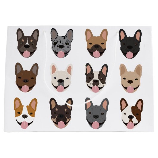 Cute French Bulldog Faces Pattern Groot Cadeauzakje (Voorkant)