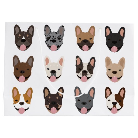 Cute French Bulldog Faces Pattern Groot Cadeauzakje (Achterkant)