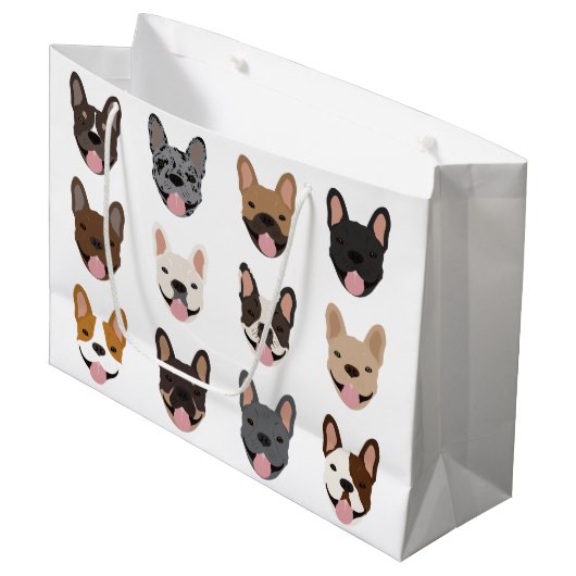 Cute French Bulldog Faces Pattern Groot Cadeauzakje (Voorkant Gekanteld)
