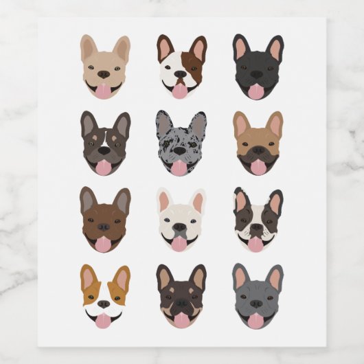 Cute French Bulldog Faces Pattern Wijn Etiket (Enkel label)
