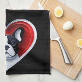 Cute French Bulldog Frenchie in Red Heart Theedoek (Quarter Fold)