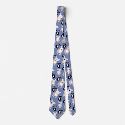 Cute French Bulldog Frenchies Pattern Blue Stropdas (Voorkant)