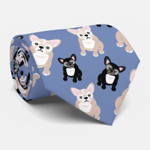 Cute French Bulldog Frenchies Pattern Blue Stropdas