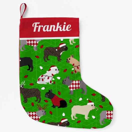 Cute French Bulldog Green Kleine Kerstsok (Voorkant)