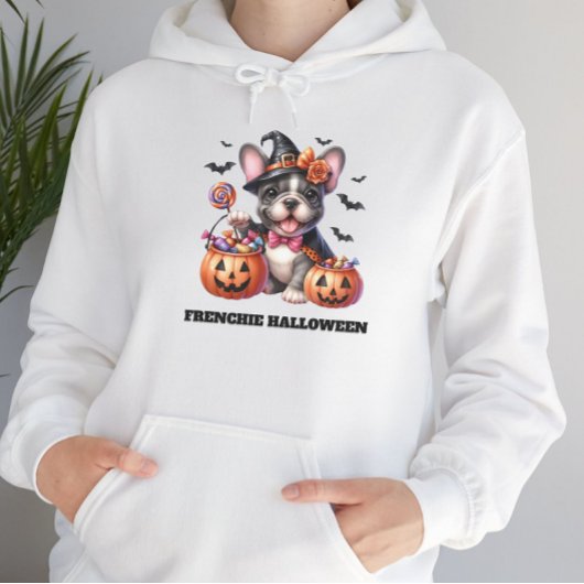 Cute French Bulldog Halloween Candy Witch Hoodie