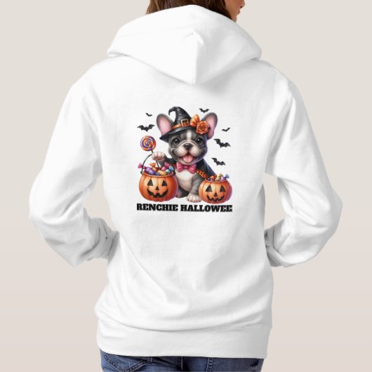 Cute French Bulldog Halloween Candy Witch Hoodie (Achterkant)
