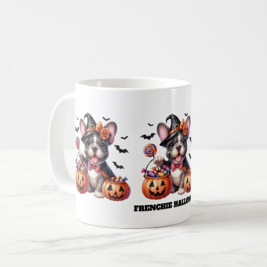 Cute French Bulldog Halloween Candy Witch Koffiemok (Voorkant links)