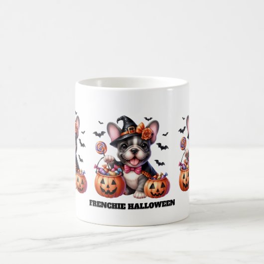 Cute French Bulldog Halloween Candy Witch Koffiemok (Center)