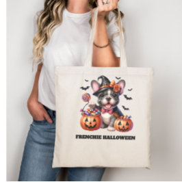Cute French Bulldog Halloween Candy Witch Tote Bag