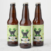 Cute French Bulldog Happy St. Patrick’s Day Clover Bier Etiket (Flessen)