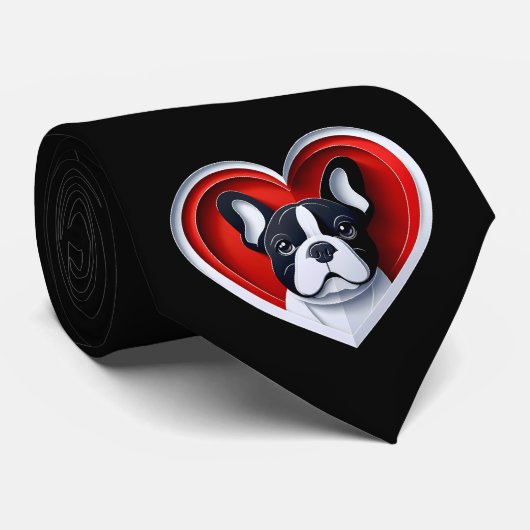 Cute French Bulldog Heart Frenchie Dad Dog Lover Stropdas (Opgerold)