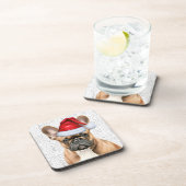 Cute French Bulldog in a Santa Hat Holiday Bier Onderzetter (Rechterzijde)