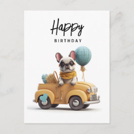 Cute French bulldog in vintage car Briefkaart