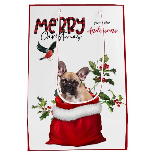 Cute French Bulldog Kerstmis Medium Cadeauzakje (Achterkant)