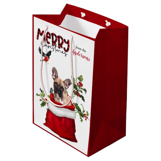 Cute French Bulldog Kerstmis Medium Cadeauzakje (Achterkant Gekanteld)