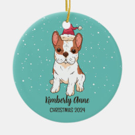 Cute French Bulldog Kerstmis Snowy Winter Holiday Keramisch Ornament