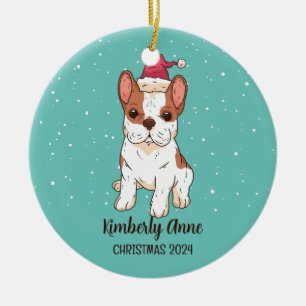Cute French Bulldog Kerstmis Snowy Winter Holiday Keramisch Ornament