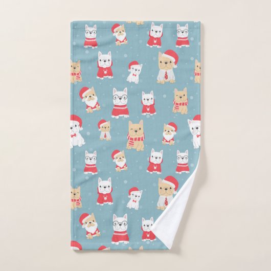 Cute French Bulldog kerstpattern Bad Handdoek (Handdoek)