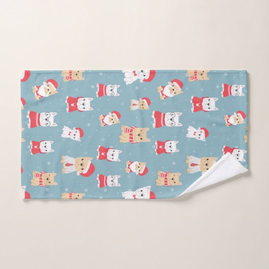 Cute French Bulldog kerstpattern Bad Handdoek (Handdoek)