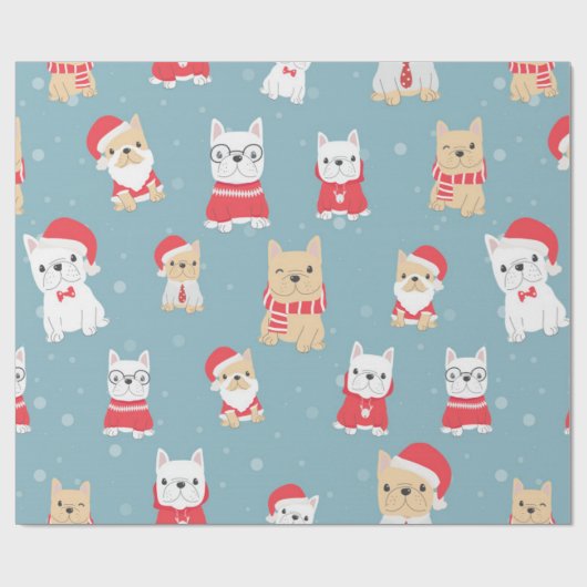 Cute French Bulldog kerstpattern Cadeaupapier (Vlak)