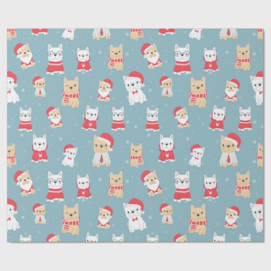 Cute French Bulldog kerstpattern Cadeaupapier (Vlak)