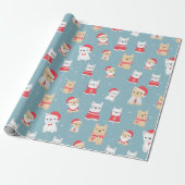Cute French Bulldog kerstpattern Cadeaupapier (Uitgerold)