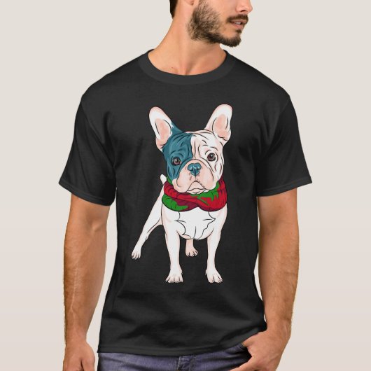 Cute French Bulldog kerstpop met rood en groen T-shirt (Voorkant)