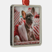 Cute French Bulldog kerstversiering Metalen Ornament (Rechts)