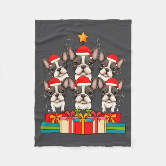 Cute French Bulldog Le Frenchie Christmas Tree Xma Fleece Deken (Voorkant)