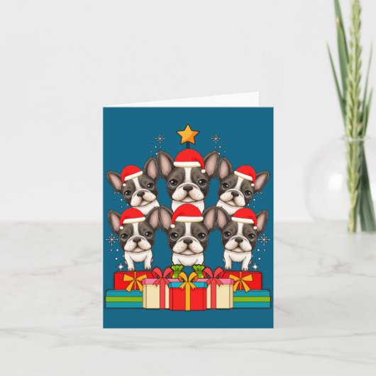Cute French Bulldog Le Frenchie Christmas Tree Xma Kaart (Voorkant)