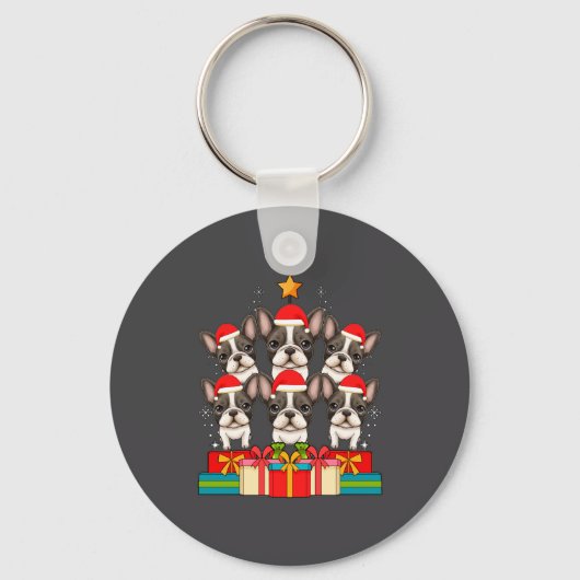 Cute French Bulldog Le Frenchie Christmas Tree Xma Sleutelhanger (Voorkant)