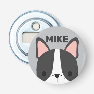 Cute French Bulldog met Persoonlijke naam Button Flesopener