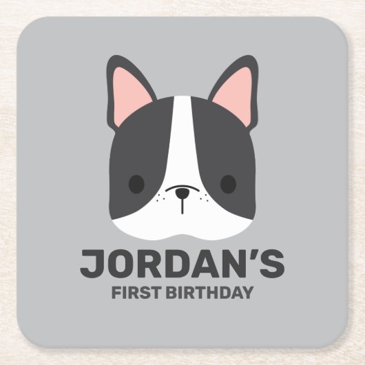Cute French Bulldog met Persoonlijke naam Kartonnen Onderzetters (Voorkant)