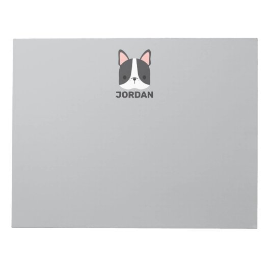 Cute French Bulldog met Persoonlijke naam Notitieblok (Voorkant)