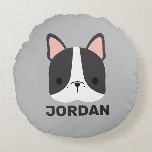 Cute French Bulldog met Persoonlijke naam Rond Kussen (Voorkant)