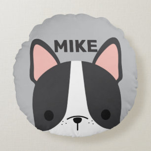 Cute French Bulldog met Persoonlijke naam Rond Kussen