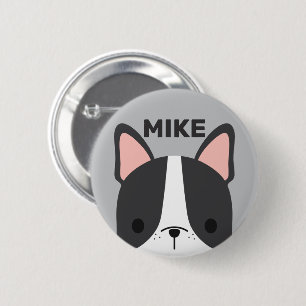 Cute French Bulldog met Persoonlijke naam Ronde Button 5,7 Cm